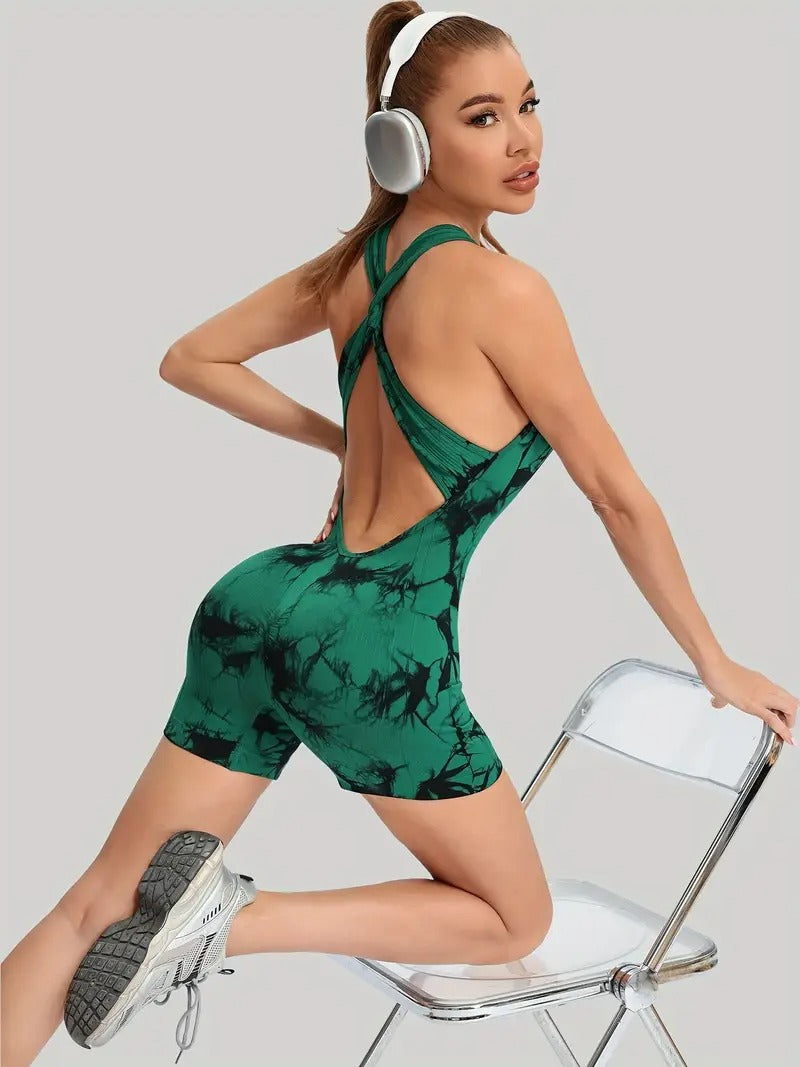 Backless Tie Dye Yoga Romper