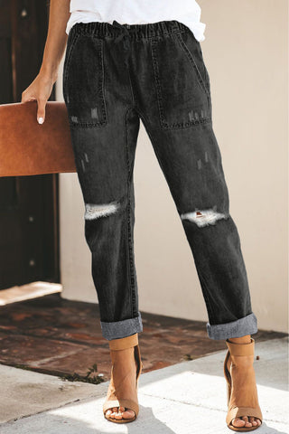 High Waist Drawstring Detail Jeans