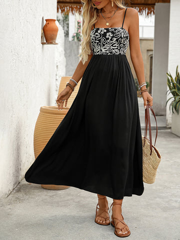 Side Slit Floral Strap Casual Midi Dress