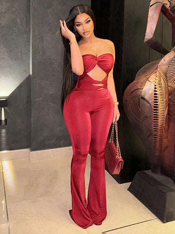 Strapless Cutout Waist Sexy Jumpsuit
