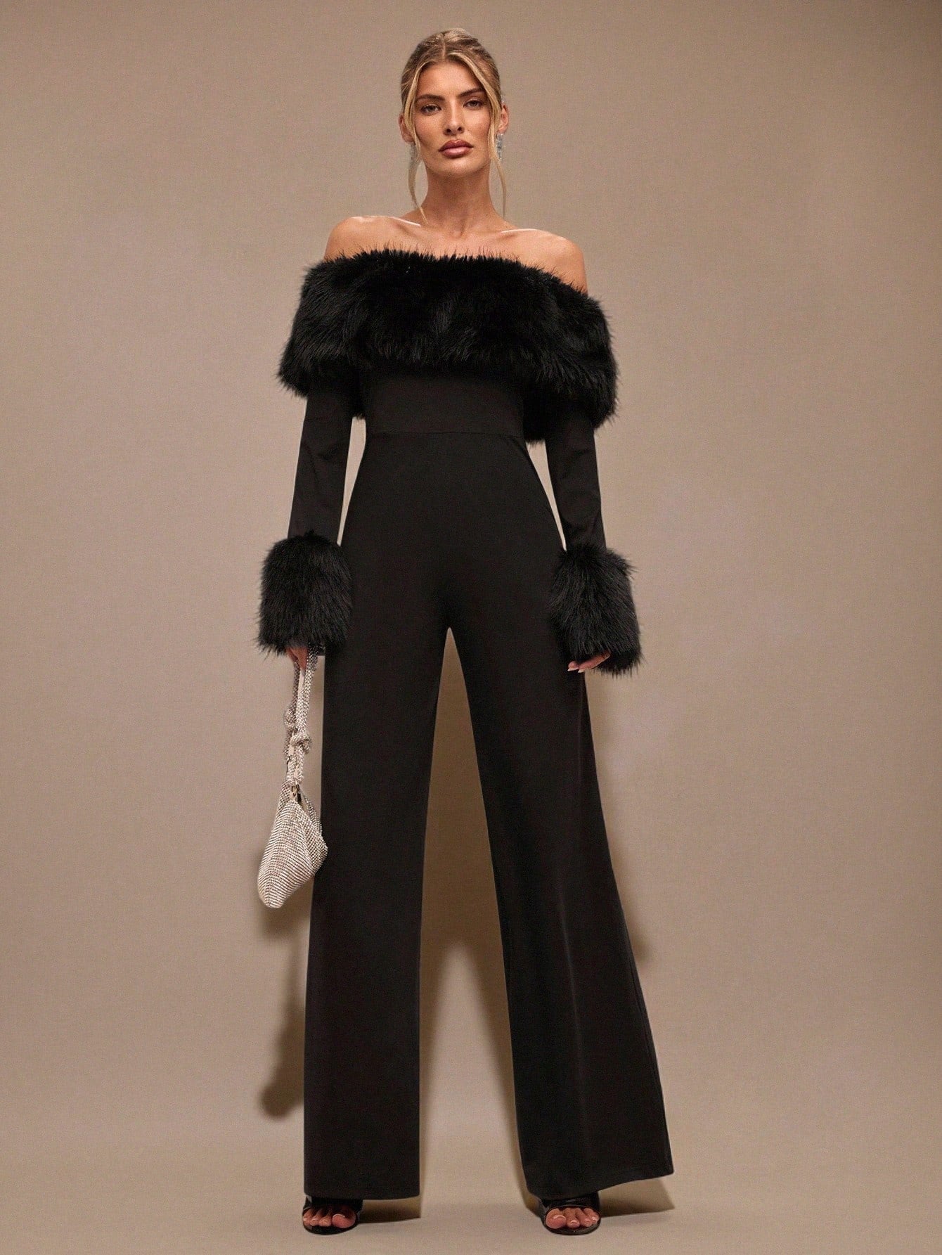 Faux Fur Off Shoulder Jumpsuit