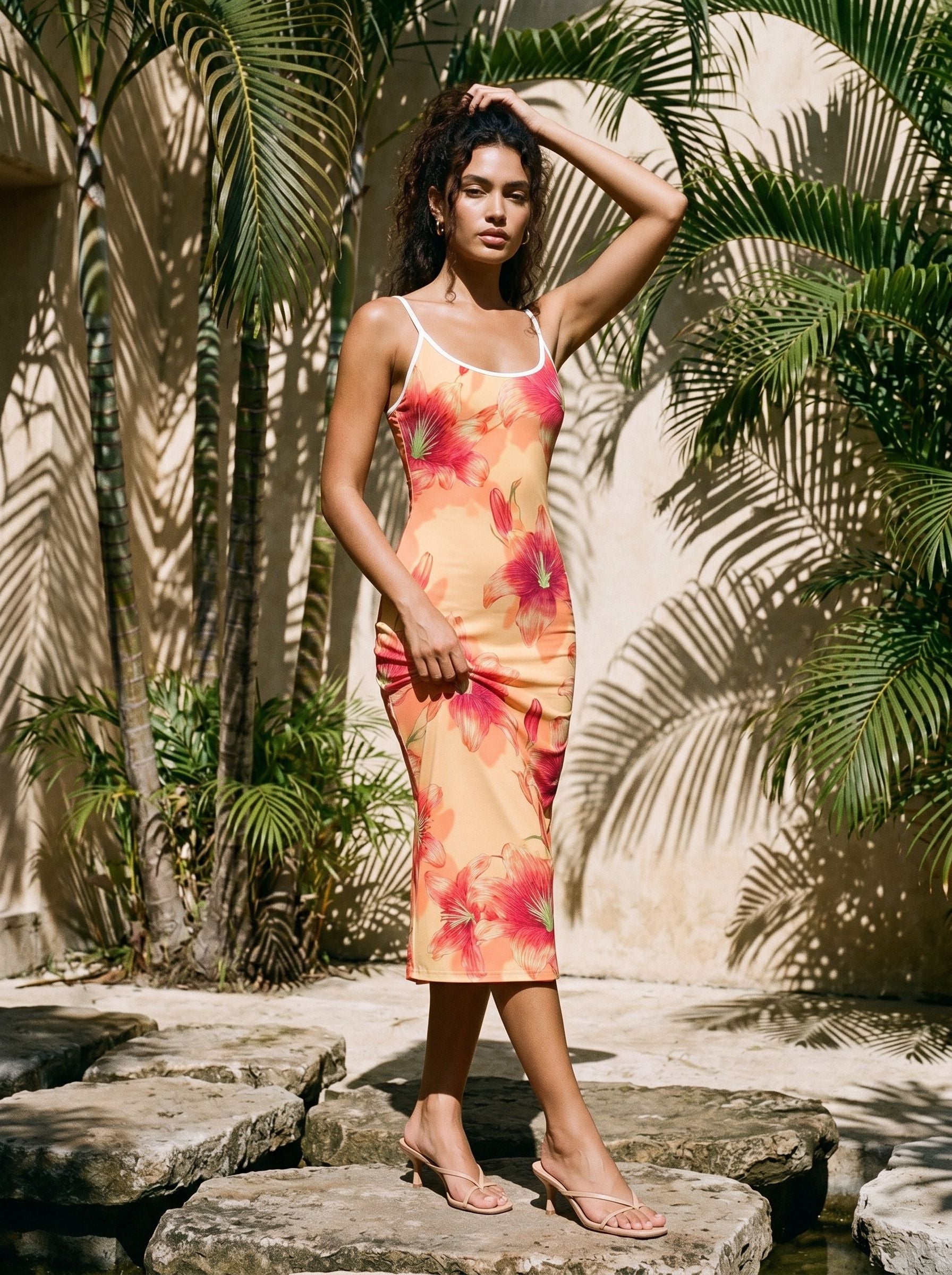 CAPRI Floral Print Sleeveless Bodycon Midi Dress