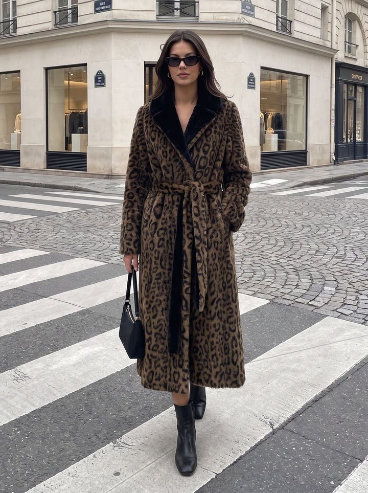 Luxury Leopard Print Faux Fur Coat