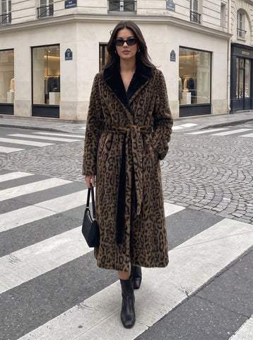 Luxury Leopard Print Faux Fur Coat