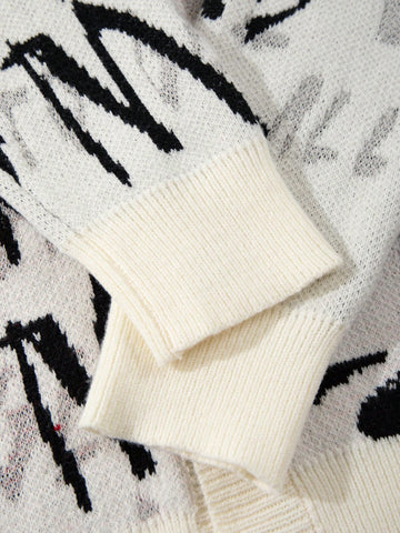 Oversized Graphic Print Knit Cardigan