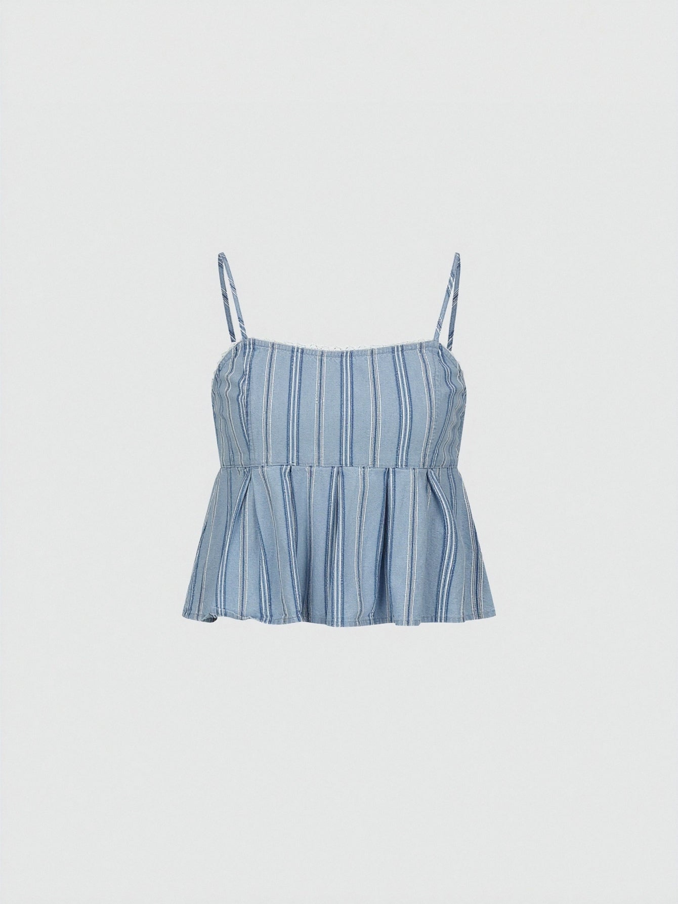 Striped Strappy Pleated Denim Shirts
