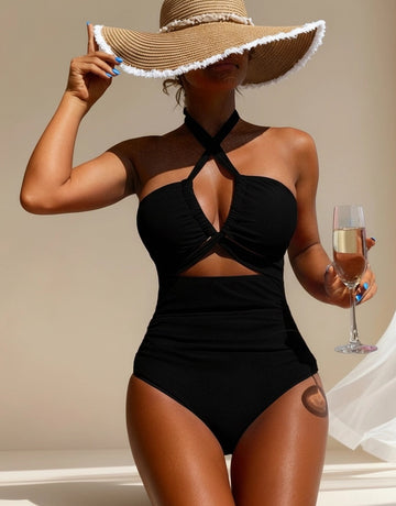 Sexy Halter Cutout One Piece Swimsuit