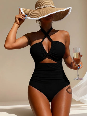 Sexy Halter Cutout One Piece Swimsuit