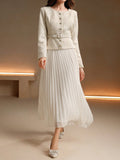 Elegant Tweed Pleated Midi Dress