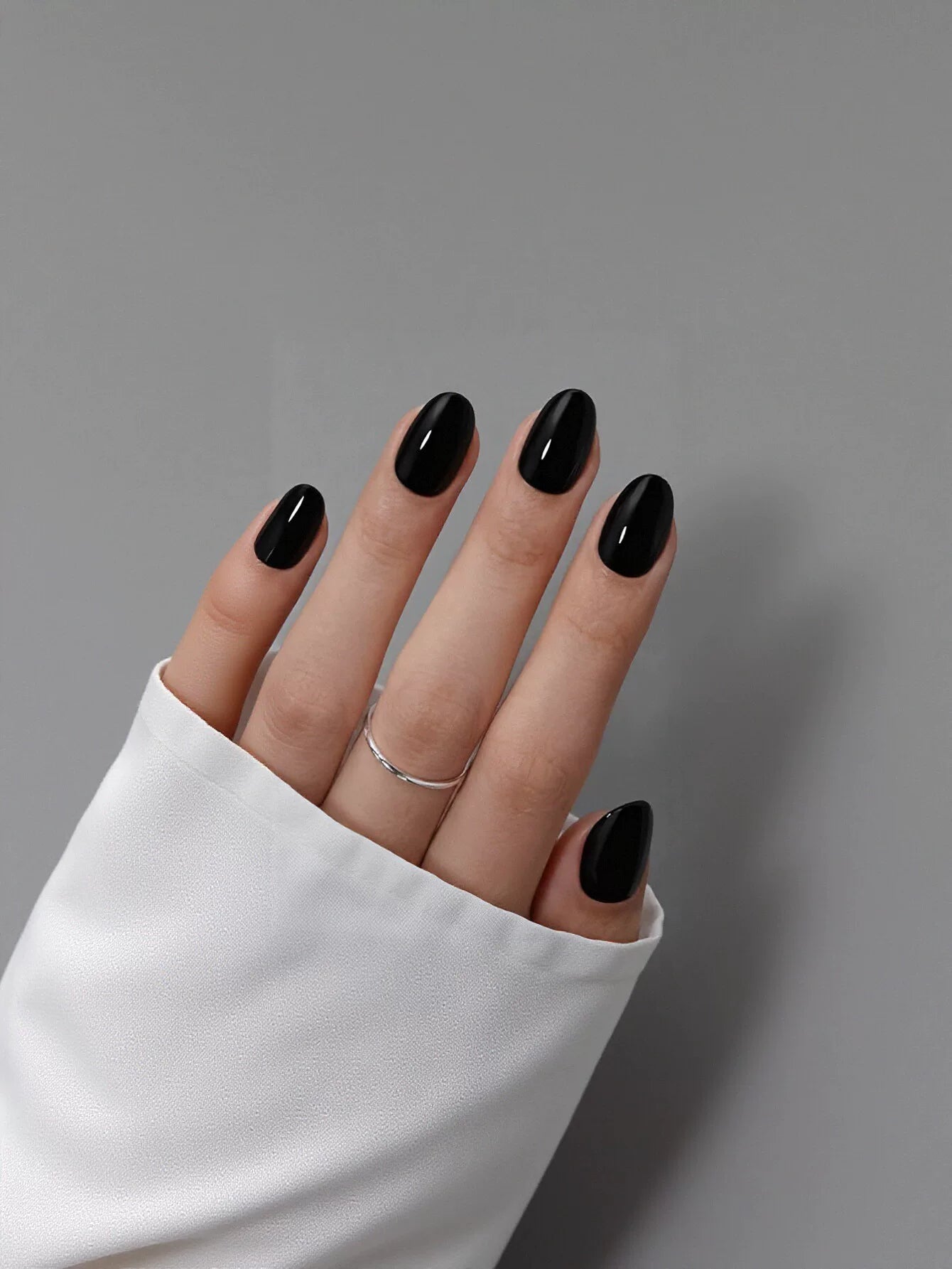 Glossy Black Oval Press On Nails