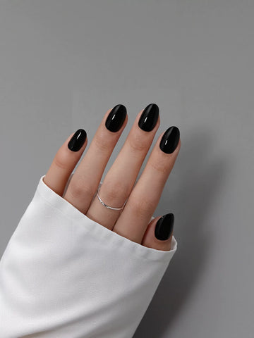 Glossy Black Oval Press On Nails