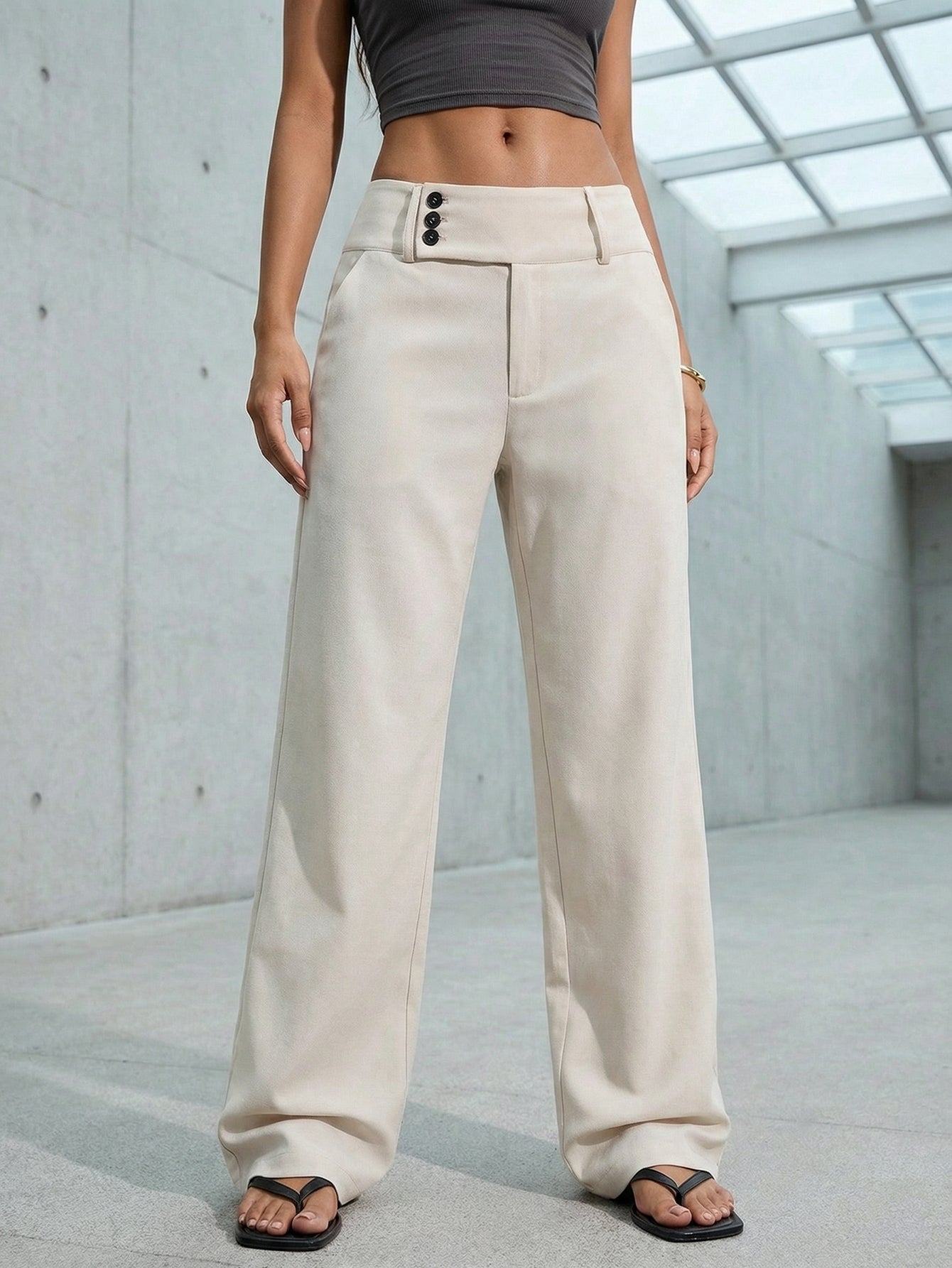 Button-Front Office-Chic Pants