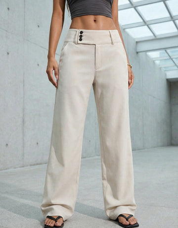 Button-Front Office-Chic Pants