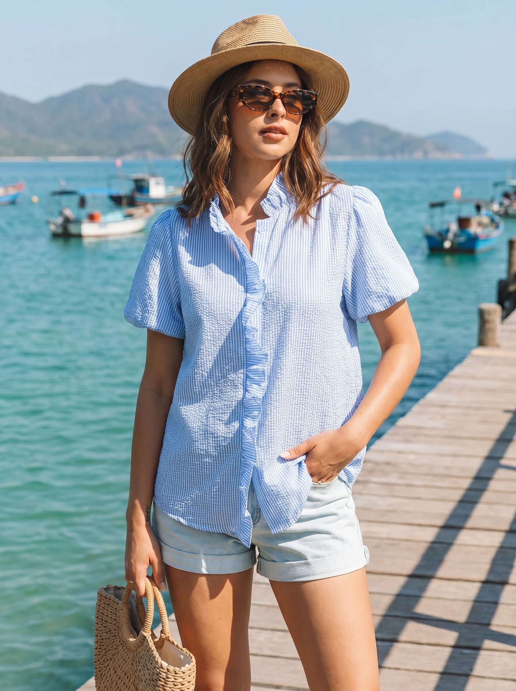 Striped Pleated Front Casual Shirt
