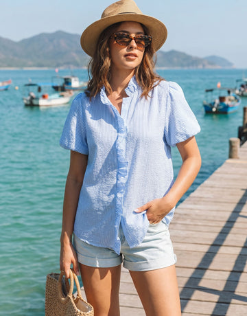 Striped Pleated Front Casual Shirt