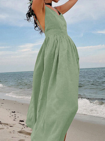 Tie Strap Linen Midi Dress
