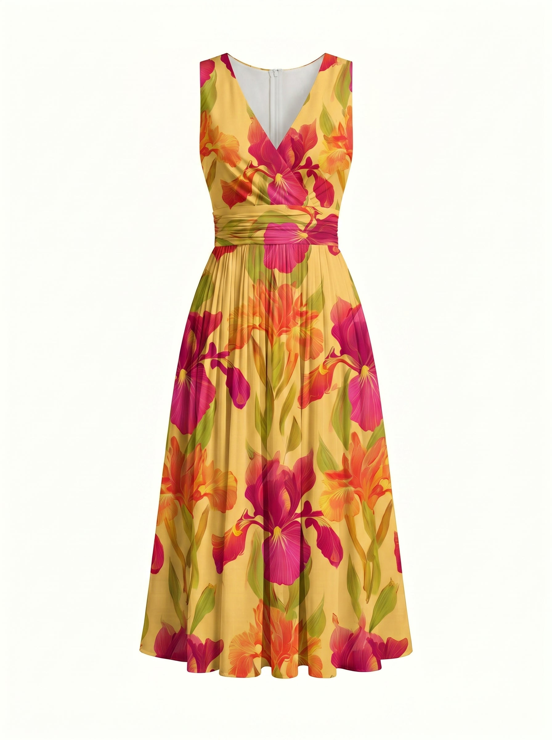 CORINNE
Floral Print V Neck A Line Midi Dress