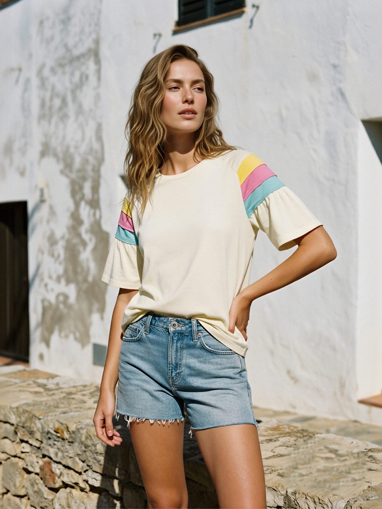 Retro Striped Ruffle Sleeve T-Shirt