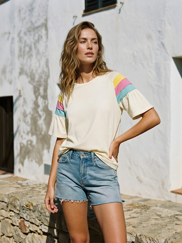 Retro Striped Ruffle Sleeve T-Shirt