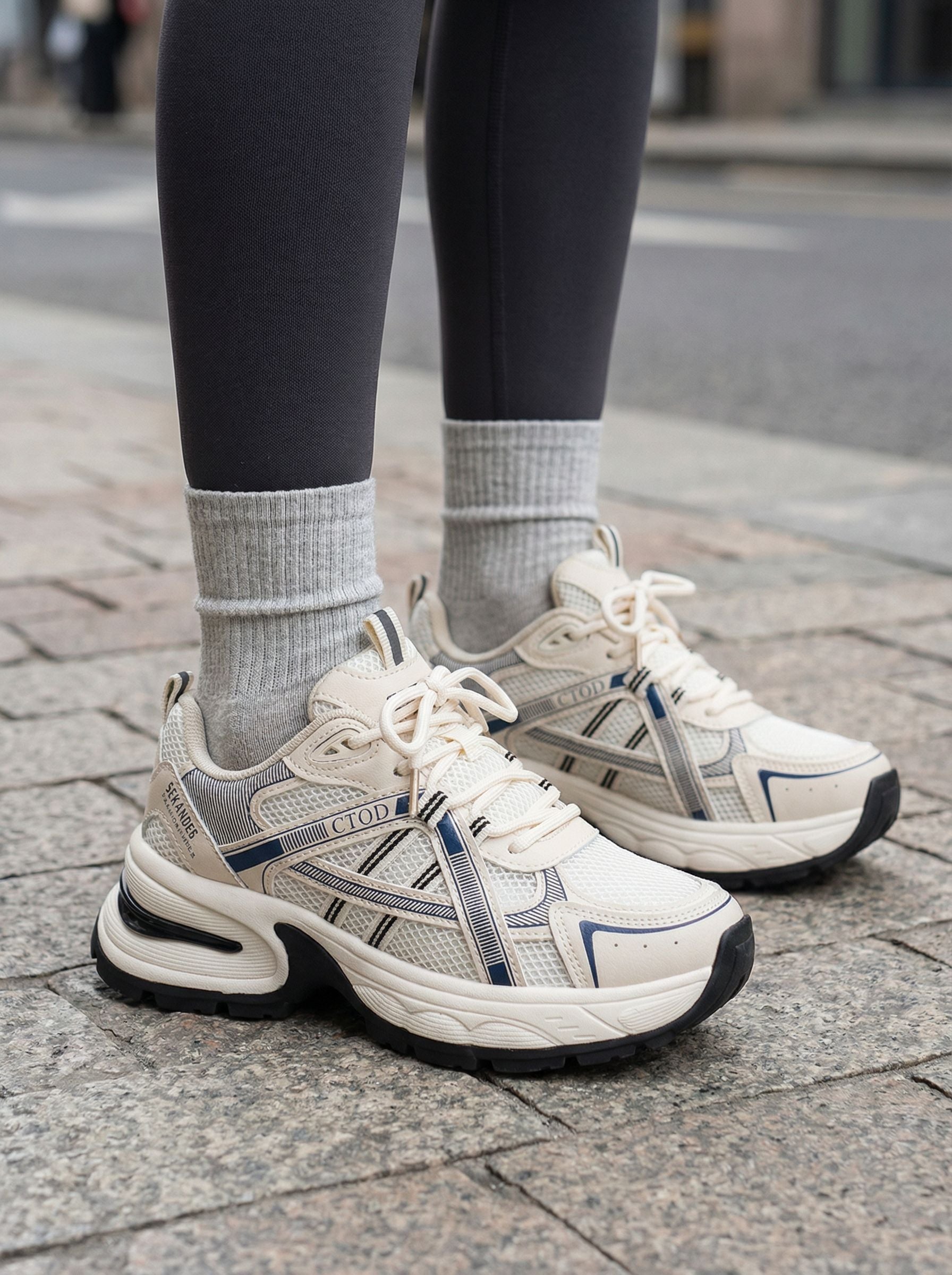 Chunky Sole Breathable Mesh Retro Athletic Shoes-Milan Beige