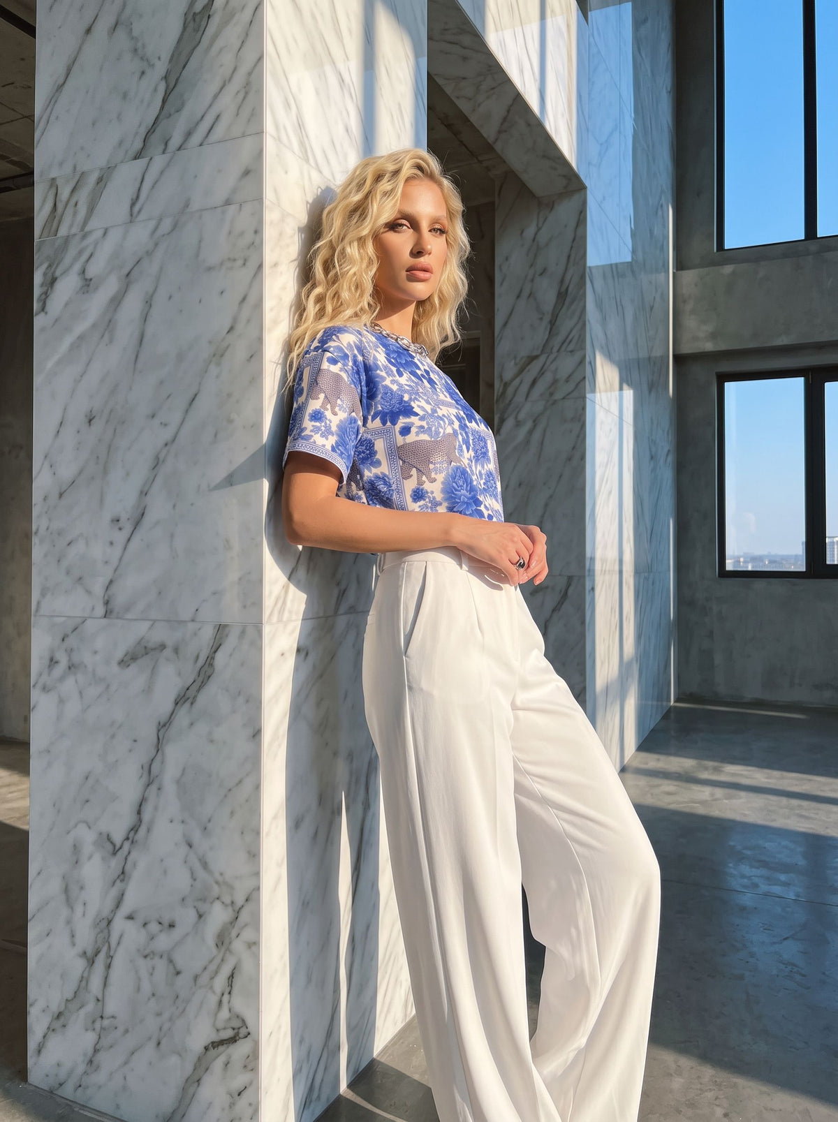GREICY E AGUILAR's Blue Floral Leopard Print T-Shirts