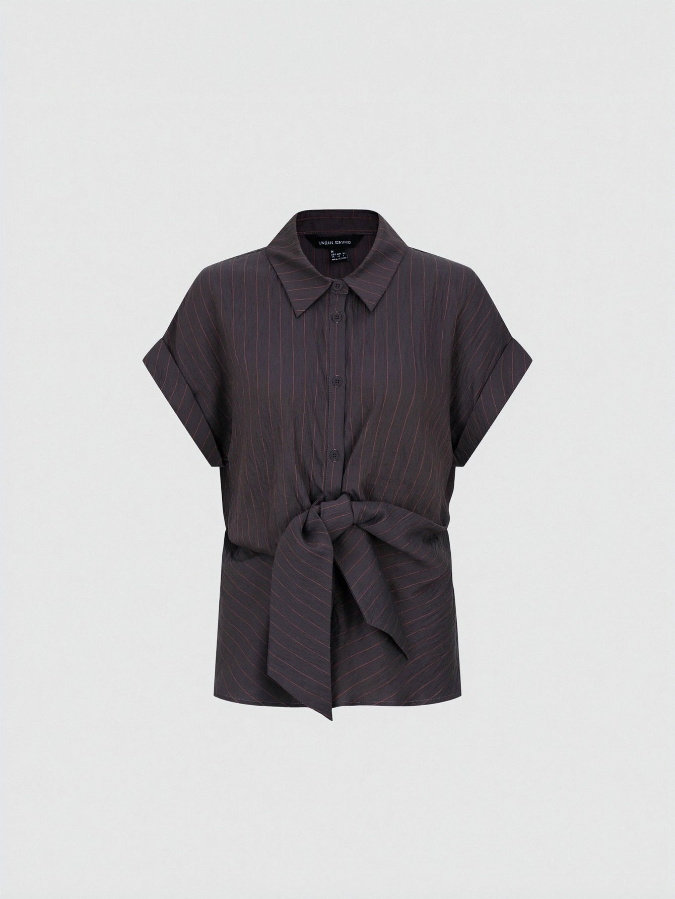 Tie-Waist Striped Short Sleeve Shirts