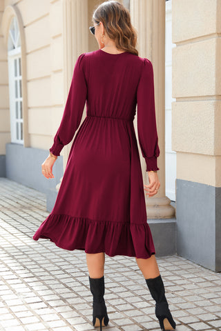 Twist Front Long Sleeve Midi Dress