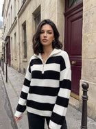 Oversized Striped Quarter Zip Sweater