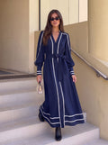 Elegant Belted Contrast Trim Maxi Dress
