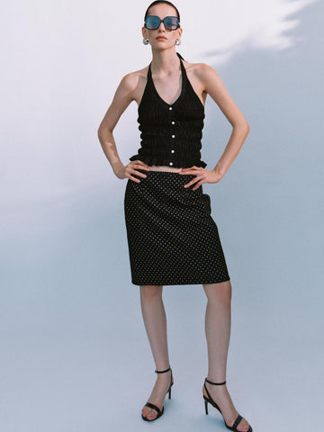 Urban Revivo Knitted Halter Neck Tops-Black