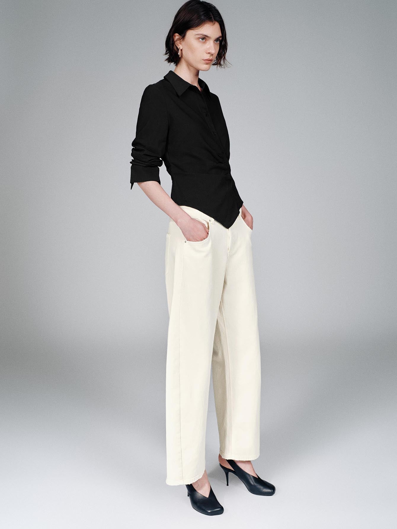 Urban Revivo Asymmetric Slim Fit Shirts-White