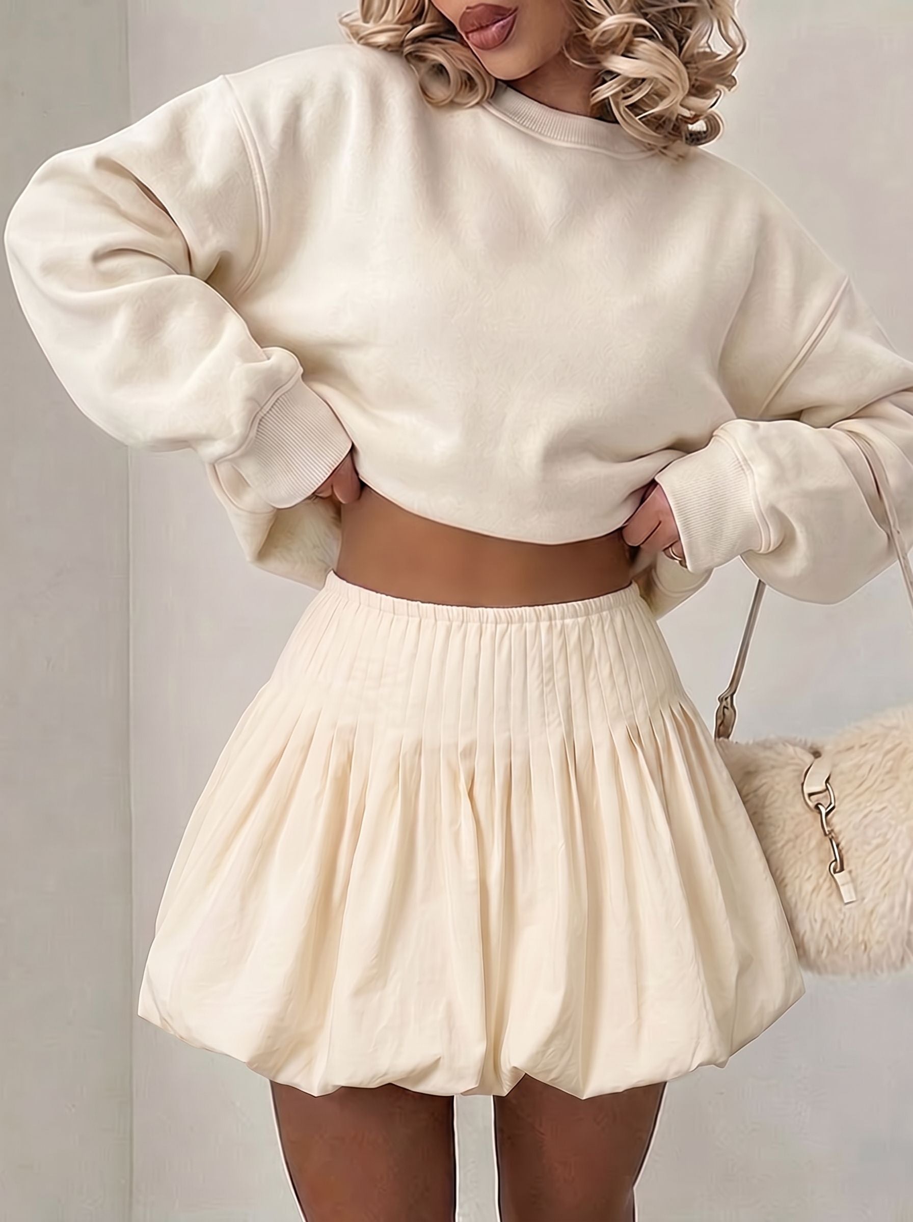 High Waisted Black Bubble Mini Skirt