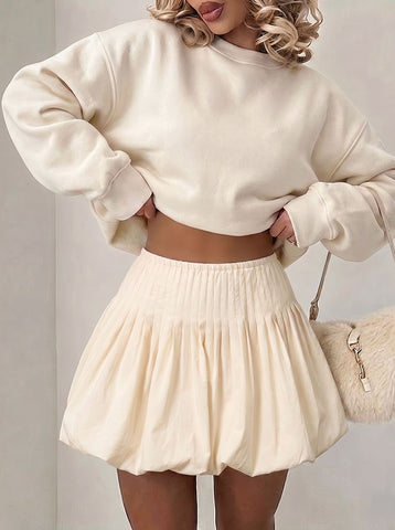 High Waisted Black Bubble Mini Skirt