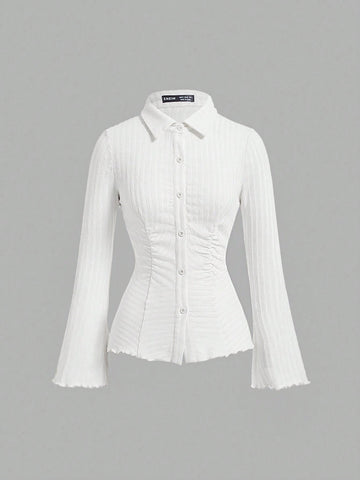 Ruched Slim Fit Flare Sleeve Shirt