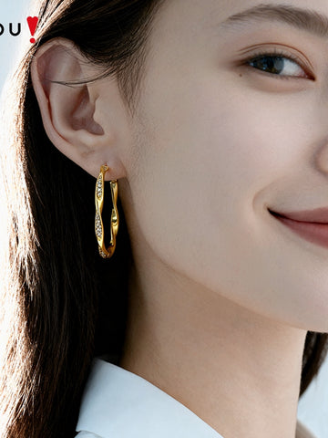 Twisted Gold Pave Hoop Earrings