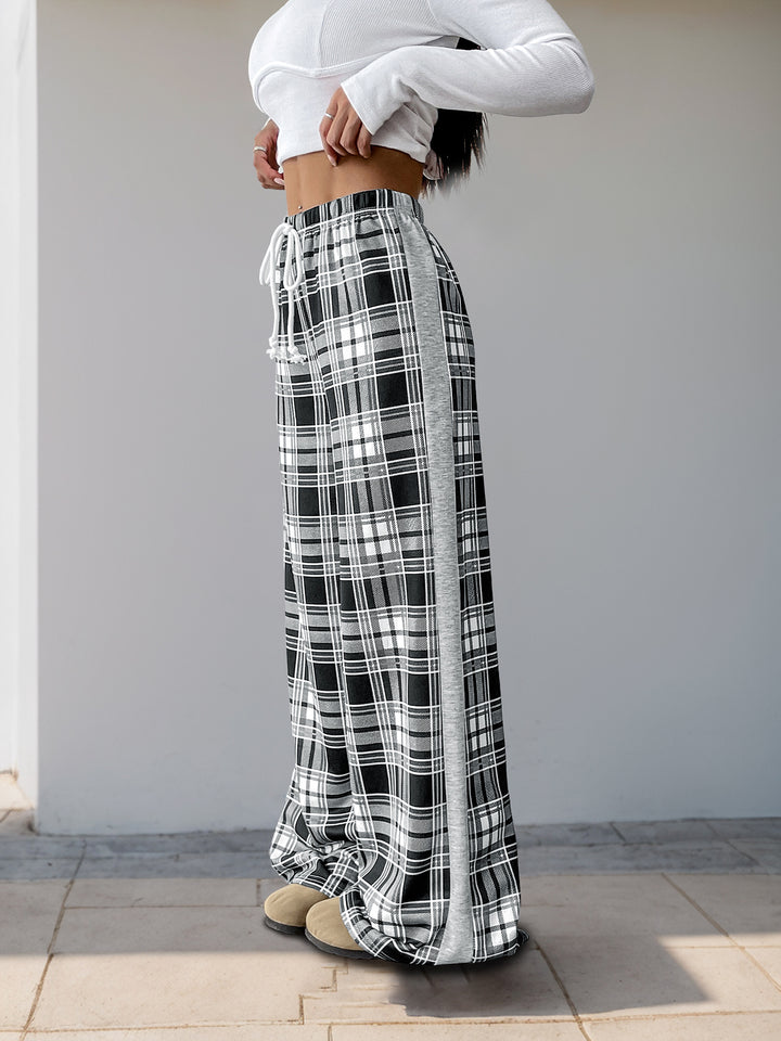 Plaid Print Wide-Leg Resort Casual Pants