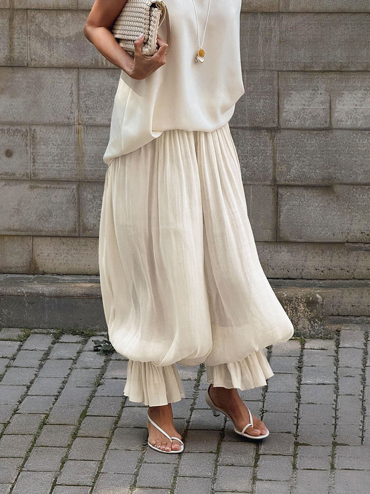 Flowy Pleated Elastic Waist Casual Pants