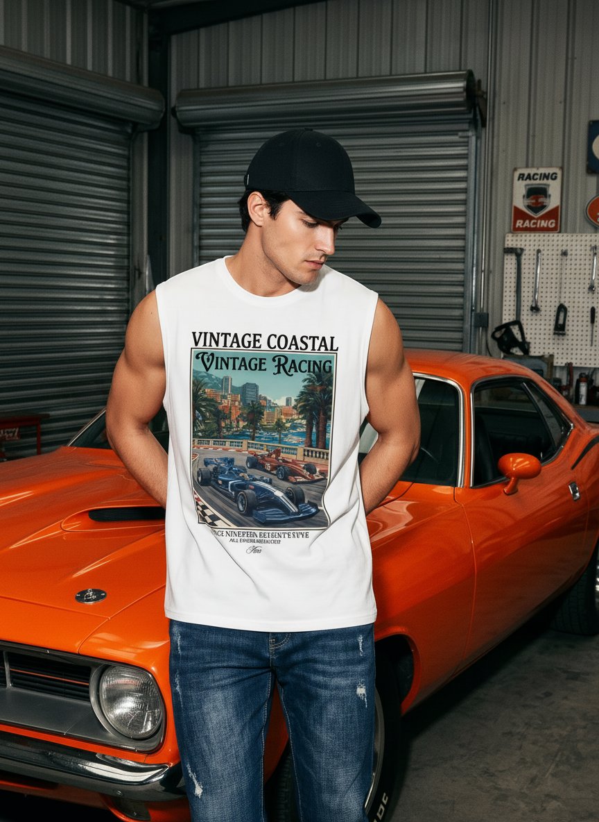 Vintage Graphic Racing Sleeveless Tank Top