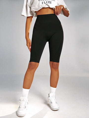 High-Waisted Compression Athletic Yoga Shorts-Black