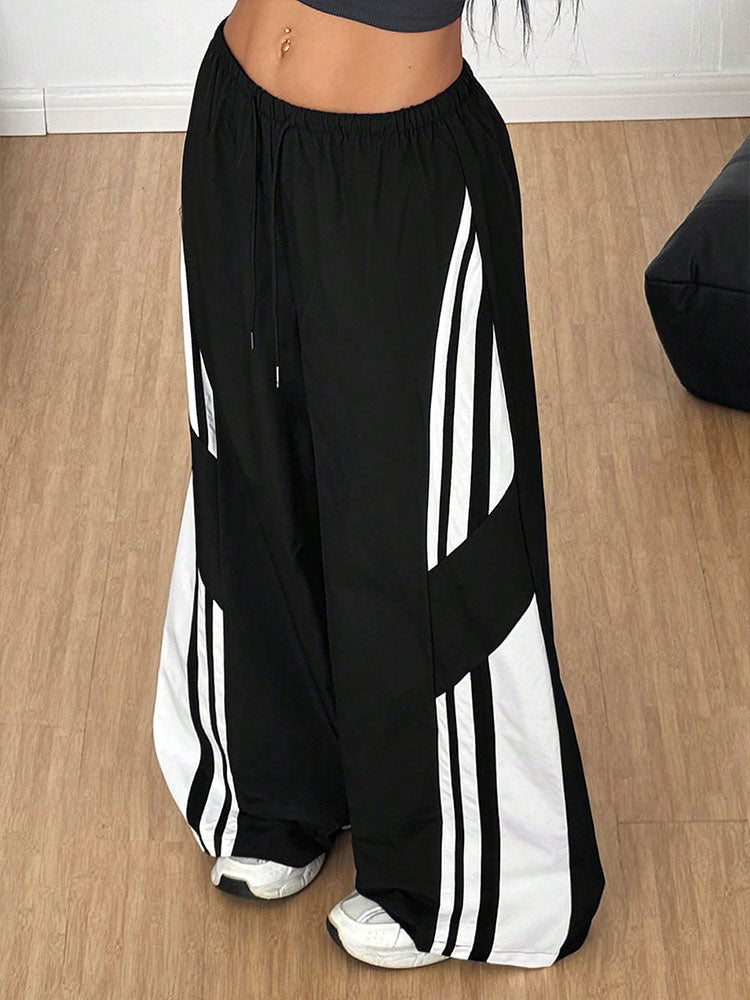 Sporty Striped Wide Leg Pants