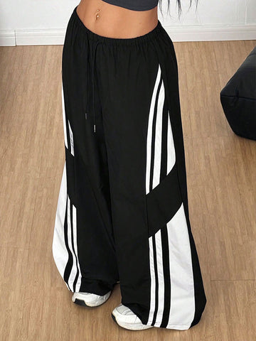 Sporty Striped Wide Leg Pants