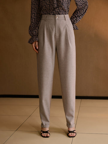 High Waisted Pleated Tapered Trousers