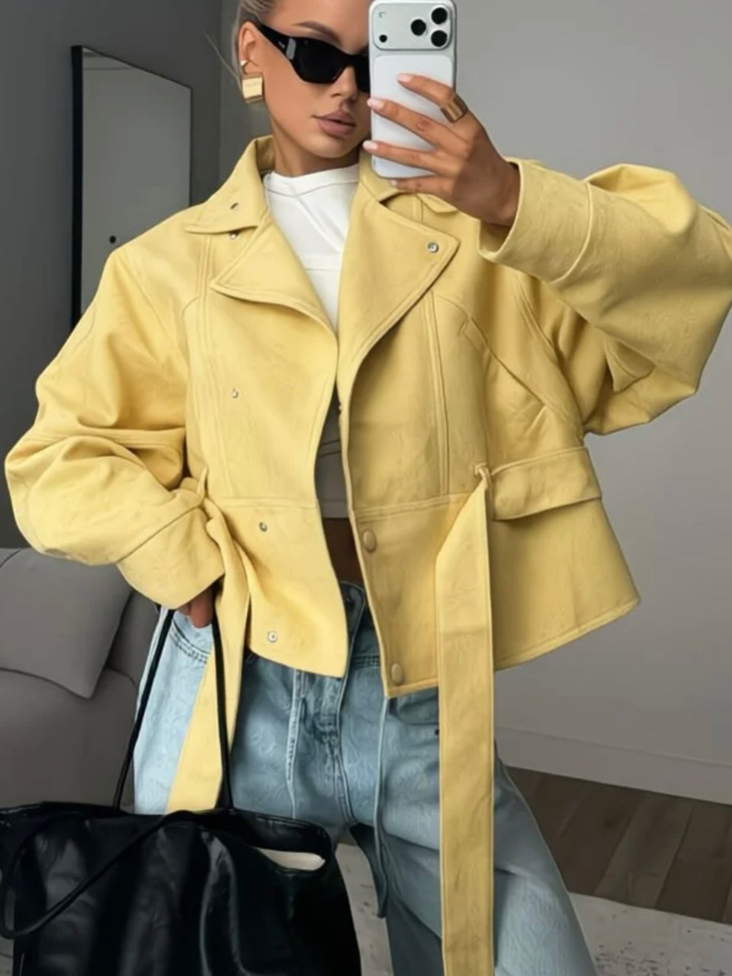 Oversized Belted Suede Moto Jacket