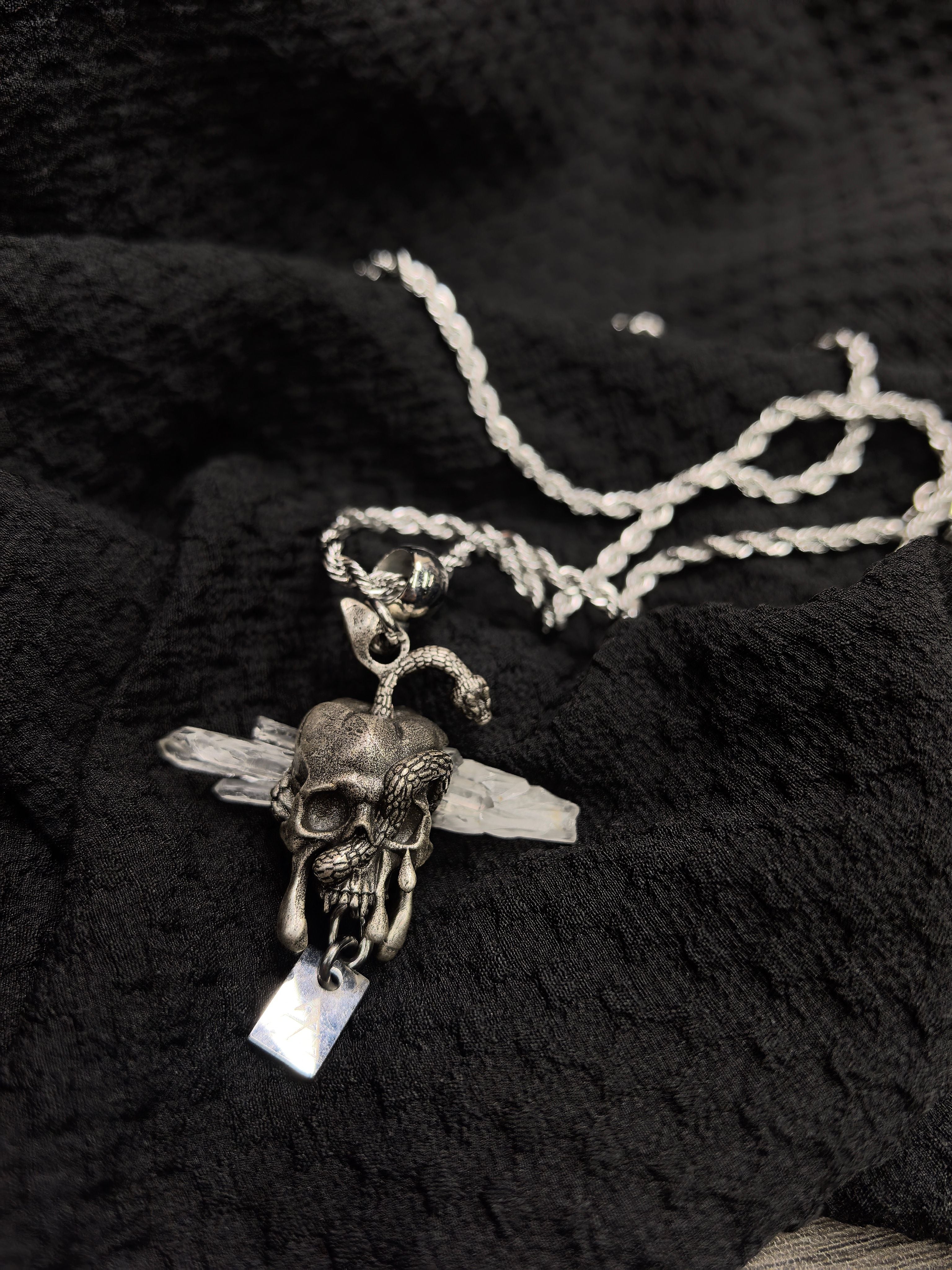 Gothic Skull Snake Crystal Pendant Necklace