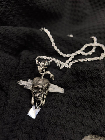Gothic Skull Snake Crystal Pendant Necklace