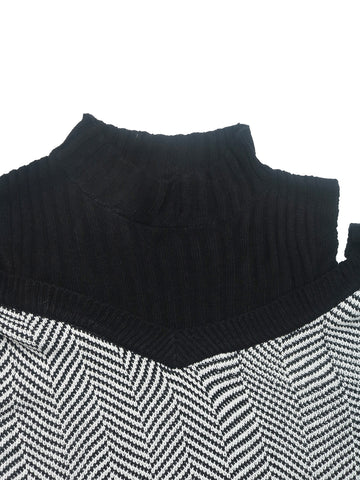 Cold Shoulder Herringbone Knit Sweater