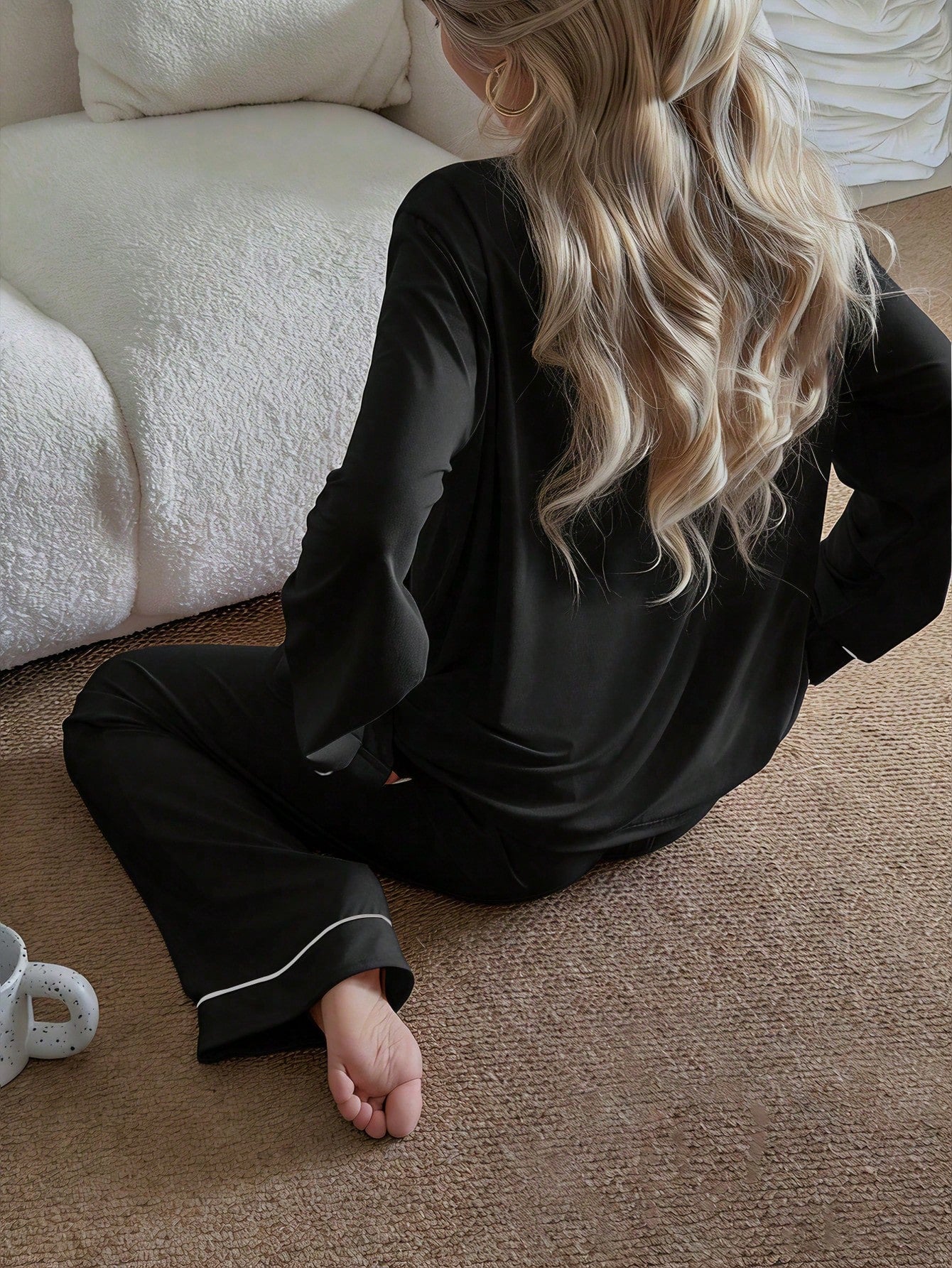 Soft Satin Piping Pajama Sleepwear Set