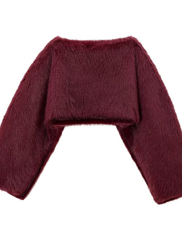 Fuzzy Cropped Long Sleeve Sweatshirt