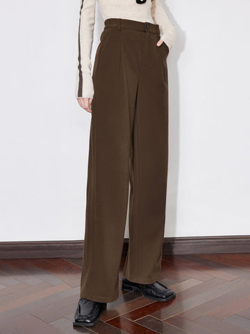 Pleated Front Button Waist Casual Pants