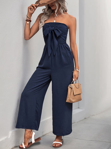 Strapless Bow Detail Elegant Jumpsuit-Multicolor
